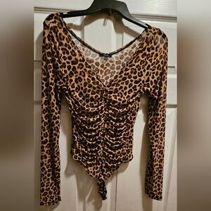 Iris Brown and Black Ruched Long Sleeve Bodysuit